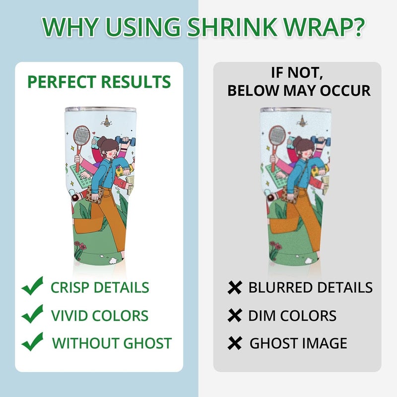 HTVRONT Shrink Wrap for Sublimation Tumblers 8 X 12 Inch - 60PCS Sublimation Shrink Wrap Sleeves, Heat-Resistant Tumbler Shrink Wrap Film - Image 3